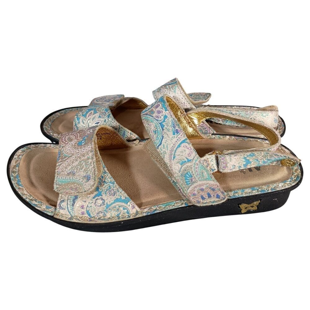 Alegria Verona Floral Ankle Strap Sandals Shoes Beige Blue Women's 37/US 7 - 7.5 - Picture 7 of 9